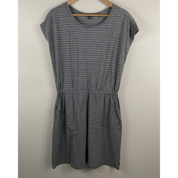 Toad & Co Womens M Gray Striped Swifty Short Sleeve Dress - Picture 2 of 7